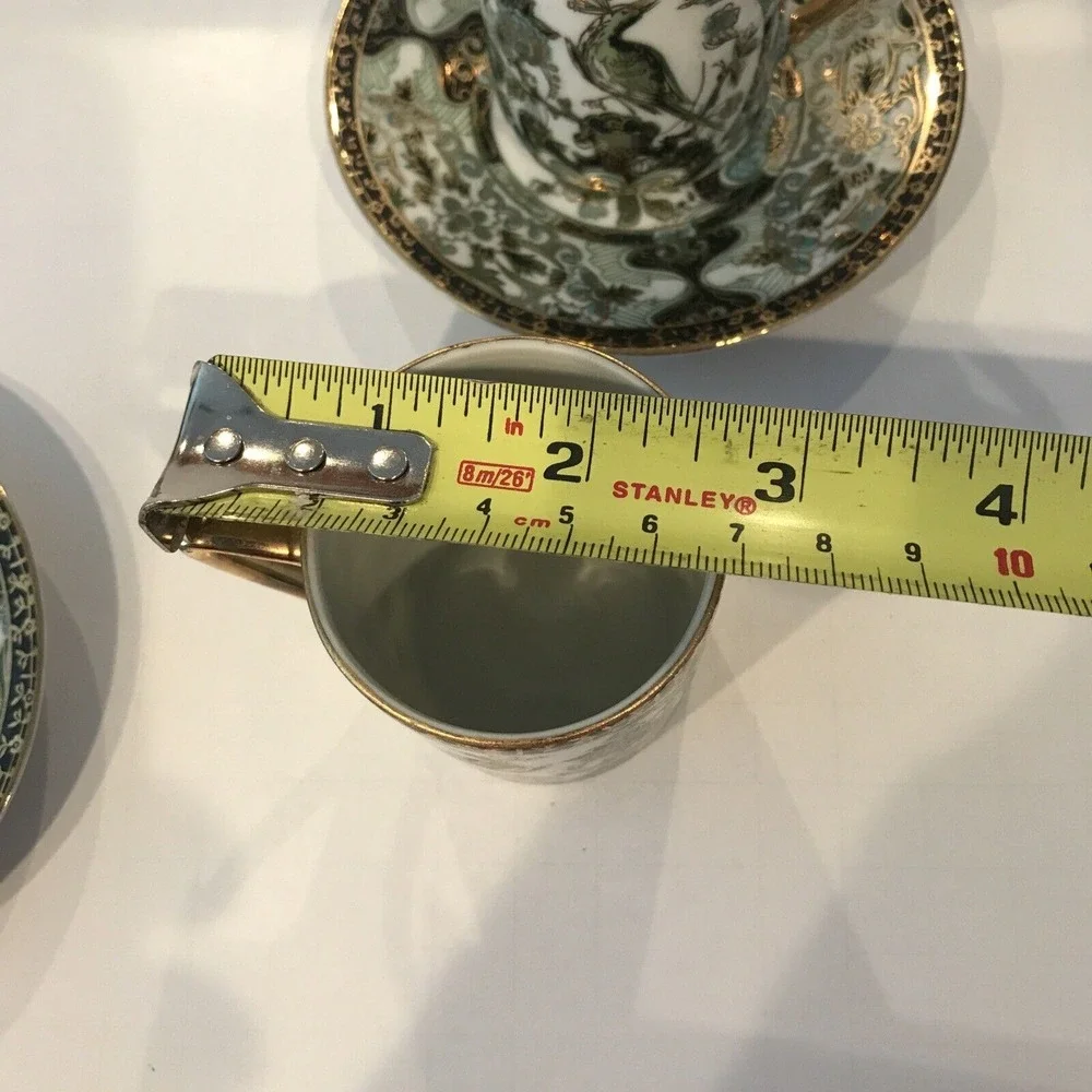 Lot of 2 Vintage‎ Porcelain Japanese Green and Gold Peacock Demitasse Tea Cups
